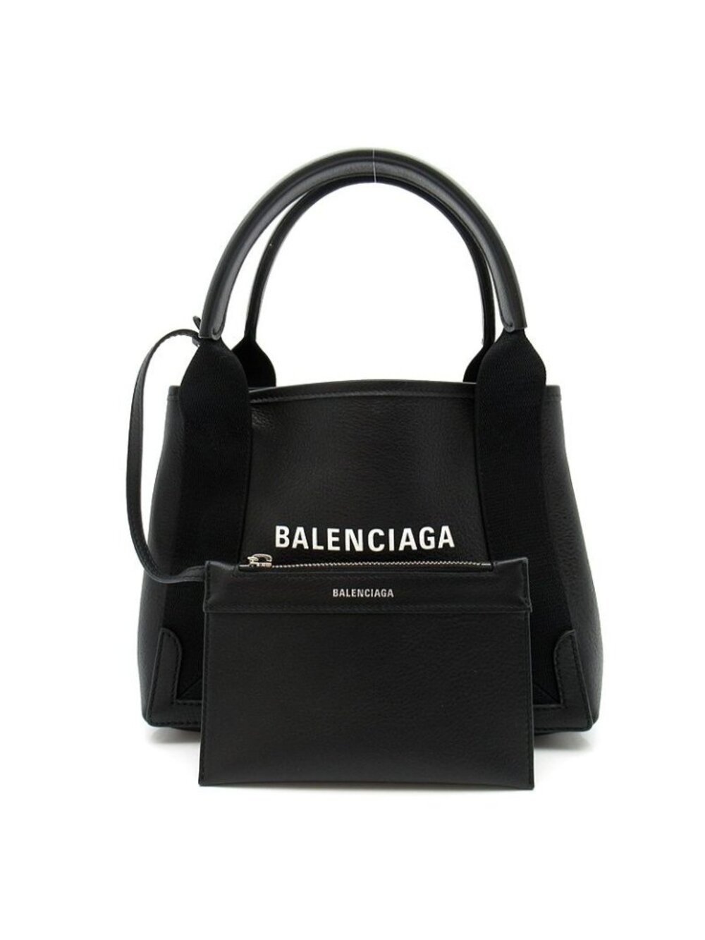 Balenciaga Navy Cabas XS 2-Way Handbag Leather Black